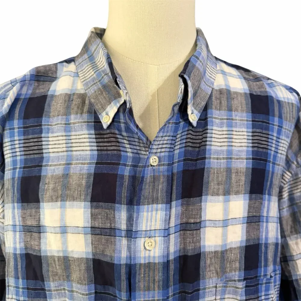 Ralph Lauren Men's Blue Plaid 100% Linen Button Down Sz 4XLT Preppy Classic - Picture 1 of 6